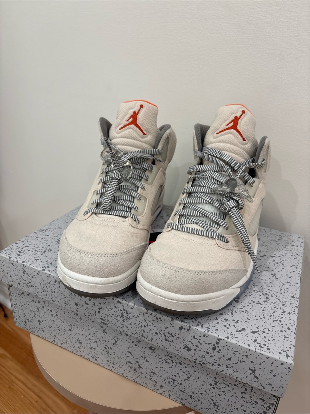 Jordan Men's Retro 4 Cream with Orange Jumpman Accents